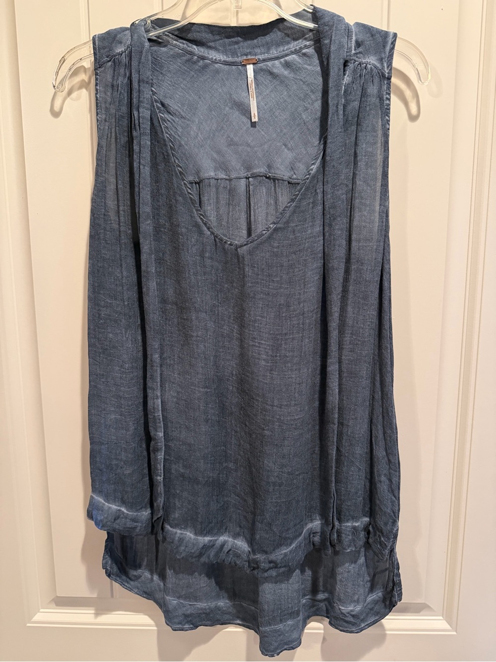 Free People denim-look sleeveless tunic in faded blue-gray
